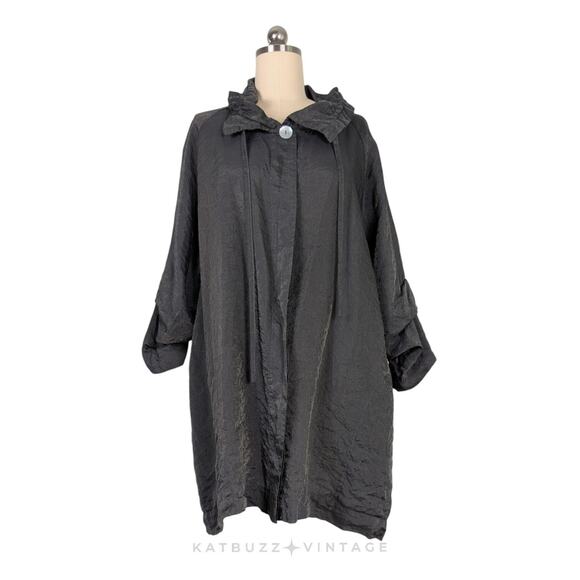 Cut Loose Topper Jacket L Gray Crinkle Lagenlook Artsy Eclectic Glam Coat - Picture 1 of 12